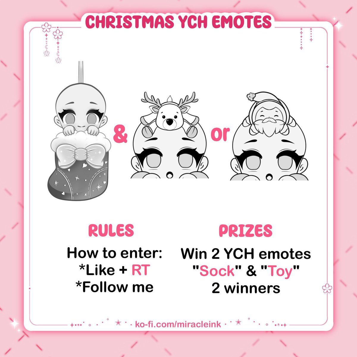 Miracleink97's tweet photo. ✨CHRISTMAST YCH GIVEAWAY?✨

How to Enter?
🌸Follow, Like + RT ( new followers are welcome)
🌸Tag a friend
🌸Comment character ref (optional)
🌸Ends on Dec 10

 Thank you &amp; good luck 💅🏼
#emotegiveaway #artraffle https://t.co/7xe4zsmrSP