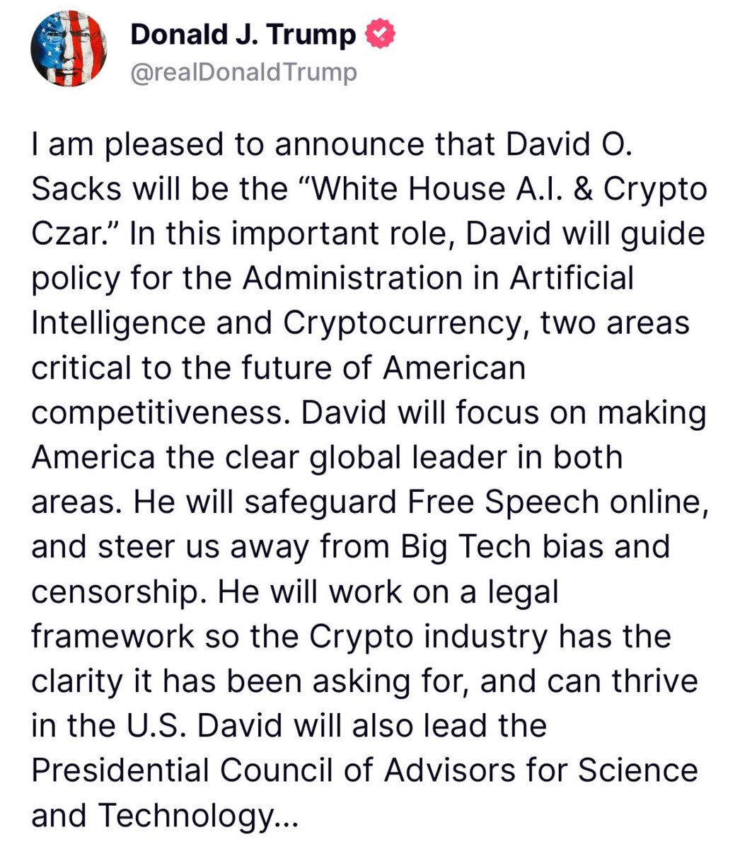 hashgraphlabs's tweet photo. Congrats to @DavidSacks on his new position as “White House AI &amp; Crypto Czar” 🚀 Through @craft_ventures, he has invested in @BitGo a member of the @hedera Governing Council. #HBAR #HBARbarians https://t.co/AsZYzB15ci