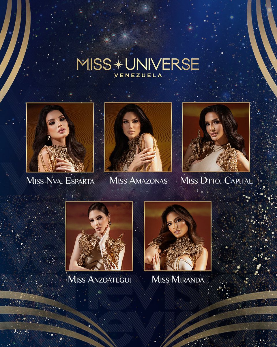 venevision's tweet photo. Ellas permanecerán en el camino por la corona universal, conoce a las 5️⃣ finalistas del Miss Universe Venezuela 2024 #MissVenezuela2024
#MissNuevaEsparta
#MissAmazonas
#MissDistritoCapital
#MissAnzoátegui
#MissMiranda https://t.co/2cQROB6Ir3