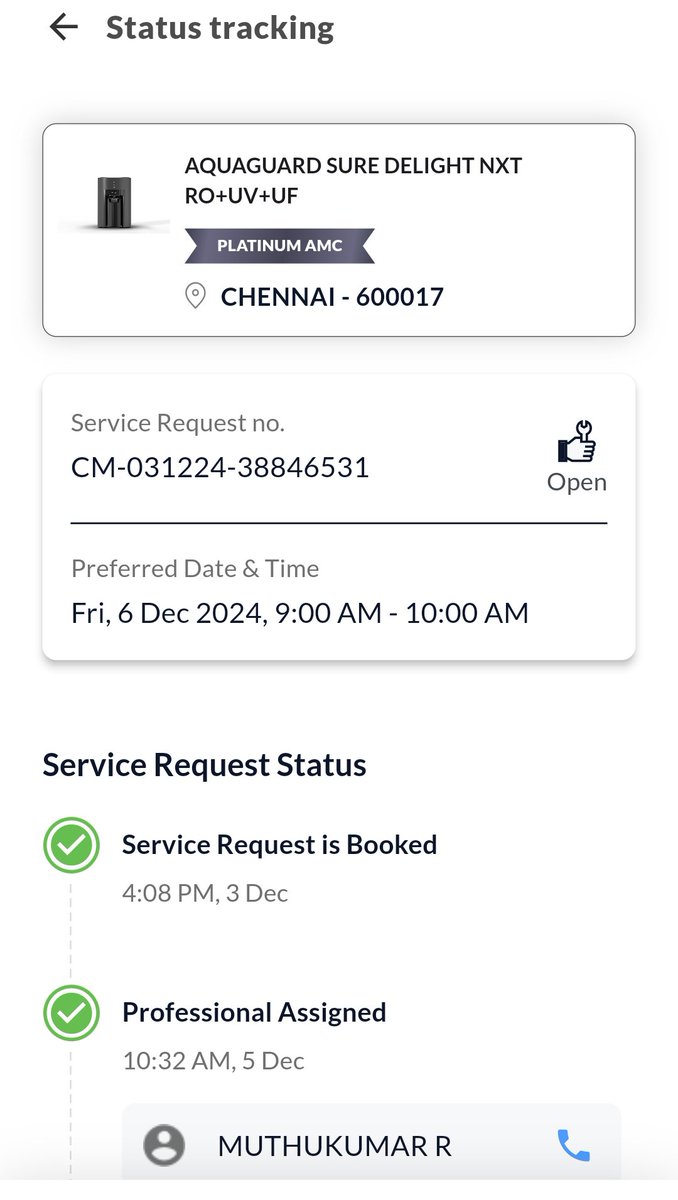 smichaelxavier's tweet photo. Eureka Forbes speed of clearing customer complaints is astonishing. Booked a service request on Dec 3rd, technician allocated on Dec 5th, till now the service is not attended. The interesting part is both the customer and the service centre are located in T. Nager area. https://t.co/L1cztX45BL