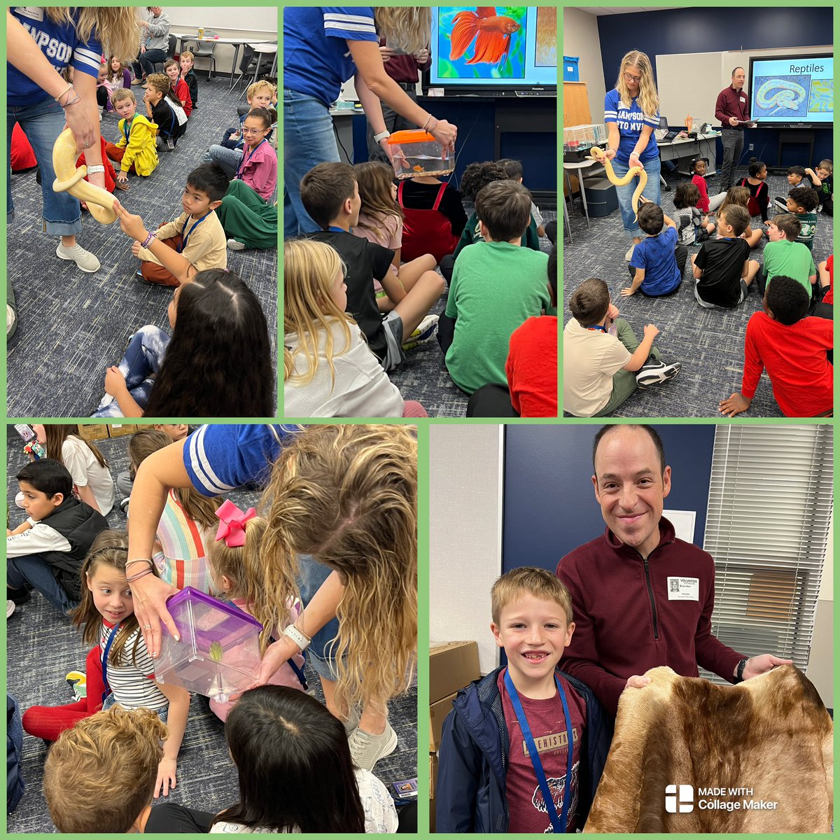 Animal Demo today to learn about body coverings! We couldn’t have don’t it without our fabulous parent volunteers! 🐍🐠🐦🐸🐹 <a href="/SampsonElem/">Sampson Elementary</a>