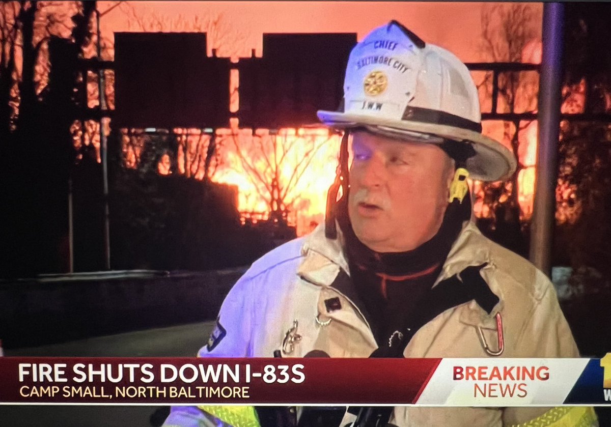 justin_fenton's tweet photo. Baltimore Fire Chief Wallace addressing media as fire rages behind him: https://t.co/y9ste7Tr4w