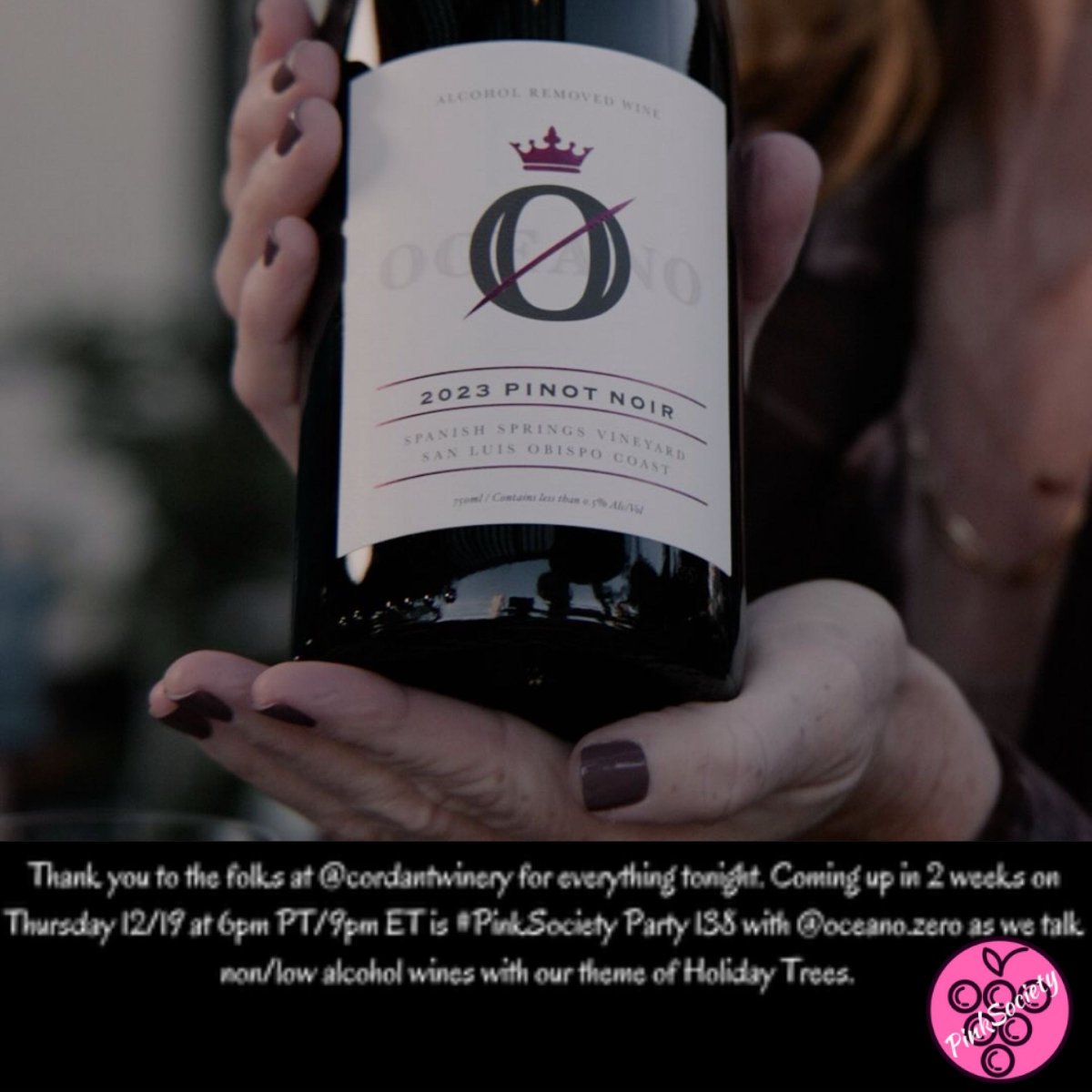 #PinkSociety (@thepinksociety_) on Twitter photo Thanks to @cordantinery for everything tonight. Coming up in 2 weeks on Thursday 12/19 at 6pm PT/9pm ET is #PinkSociety Party 138 with @oceanowines as we talk. non/low alcohol wines with a theme of Holiday Trees. <a href="/jflorez/">Joe Florez</a> <a href="/_drazzari/">Dave Razzari</a> <a href="/myvinespot/">Dezel Quillen</a> <a href="/AskRobY/">Rob</a> <a href="/Kerryloves2trvl/">Kerry</a> Thanks to @cordantinery for everything tonight. Coming up in 2 weeks on Thursday 12/19 at 6pm PT/9pm ET is #PinkSociety Party 138 with @oceanowines as we talk. non/low alcohol wines with a theme of Holiday Trees. <a href="/jflorez/">Joe Florez</a> <a href="/_drazzari/">Dave Razzari</a> <a href="/myvinespot/">Dezel Quillen</a> <a href="/AskRobY/">Rob</a> <a href="/Kerryloves2trvl/">Kerry</a>