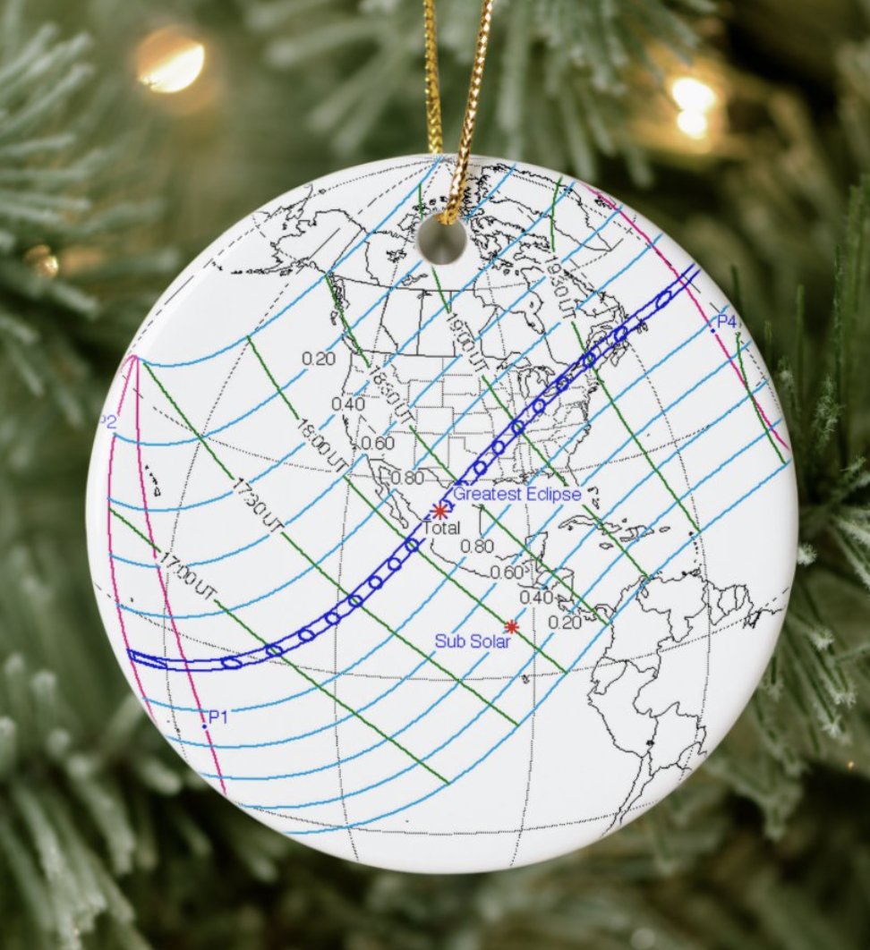 Telexplainer's tweet image. total solar eclipse 2024 global path map ceramic ornament: zazzle.com/total_solar_ec… #eclipse2024 #totalsolareclipse #eclipse