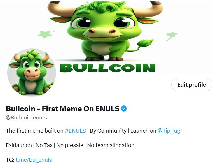 Bullcoin_CTO's tweet photo. 🥳Congratulations 🥳
We get the Blue Tick on #X now!!! ✅
More news for our community will release soon! Keep hold and support us!
#Bullcoin #Bullrun #Tiptag #ENULS #Memecoinx100 #memecoin https://t.co/HvSdRISRBk
