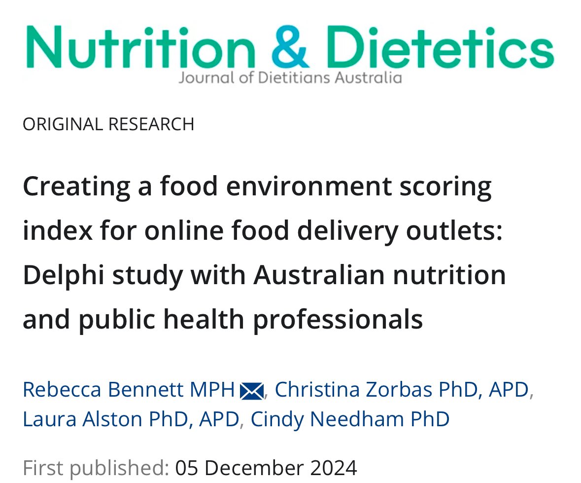 This study presents an expert-informed tool, the DIGIASSESS tool, that can be easily applied by researchers, policy makers, health workers and public health professionals to understand the rapidly evolving online food delivery environment <a href="/rebbenn/">Rebecca Bennett</a> <a href="/CZ_Christina/">Christina Zorbas</a> <a href="/LauraVAlston/">Dr Laura Alston</a>