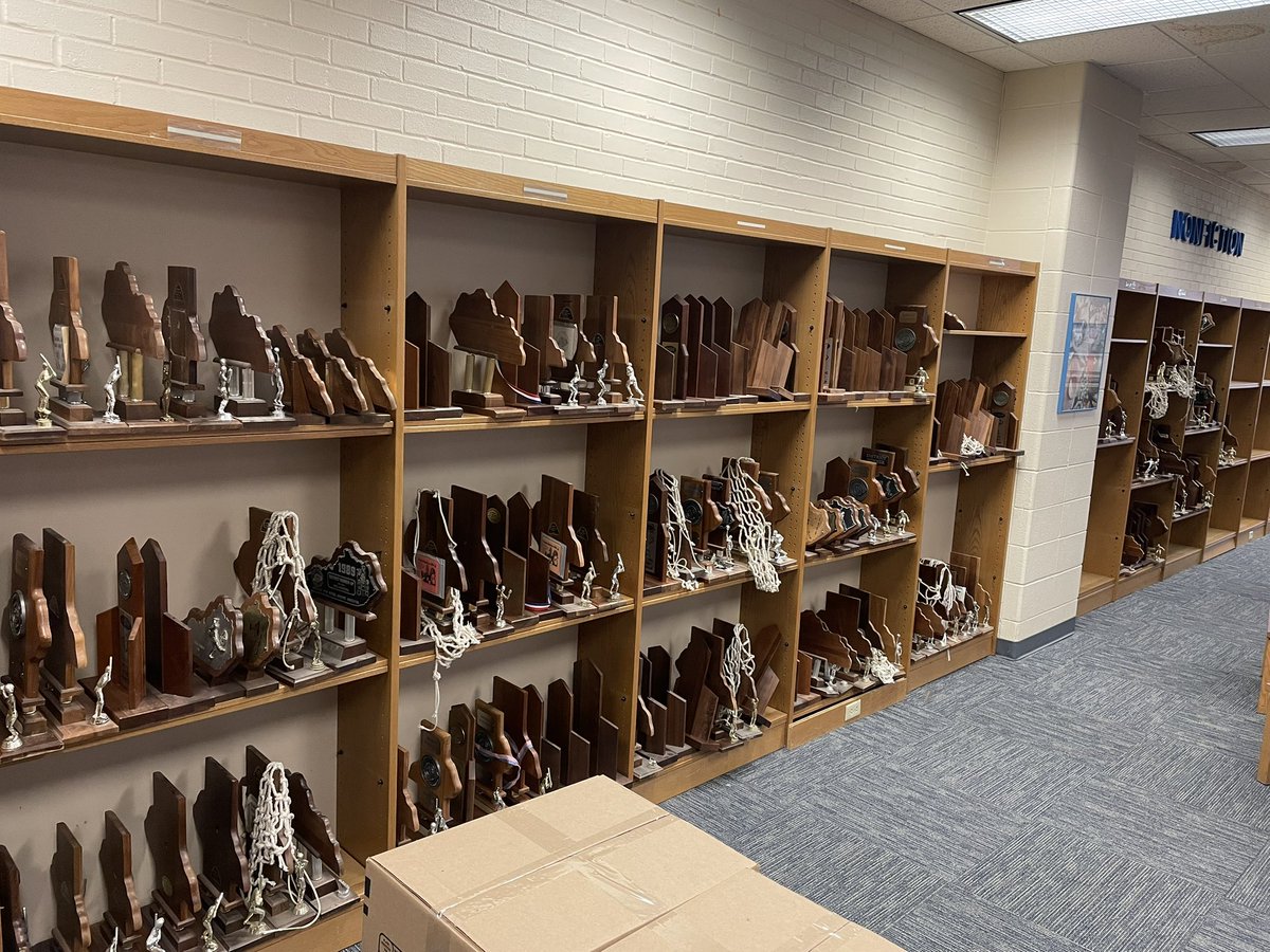 Brushed up on my Woodford County athletics history as we cataloged and organized every KHSAA District, Region &amp; State Championship trophy for the move to the new WCHS building. A true tradition of excellence that we’re carrying into the future!

#TeeMinusTwoWeeks #TheGoldStandard