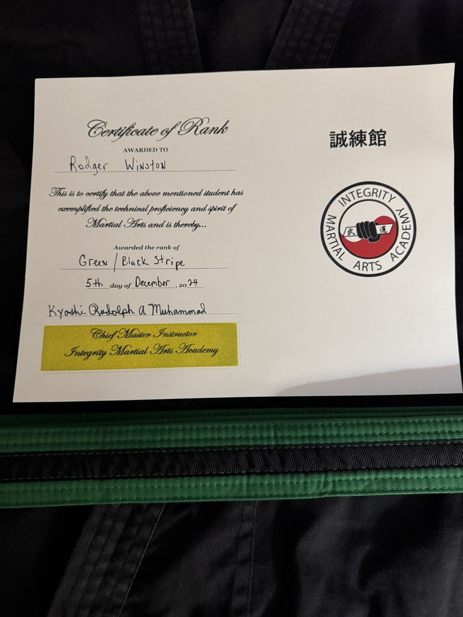 KcStork's tweet image. Feels like I am back in the service. Got my first black stripe. As always honored to be able to even test. Thank you Kyoshi and all members of the Academy. #NoMistakes #MakeItSnap #KataTime