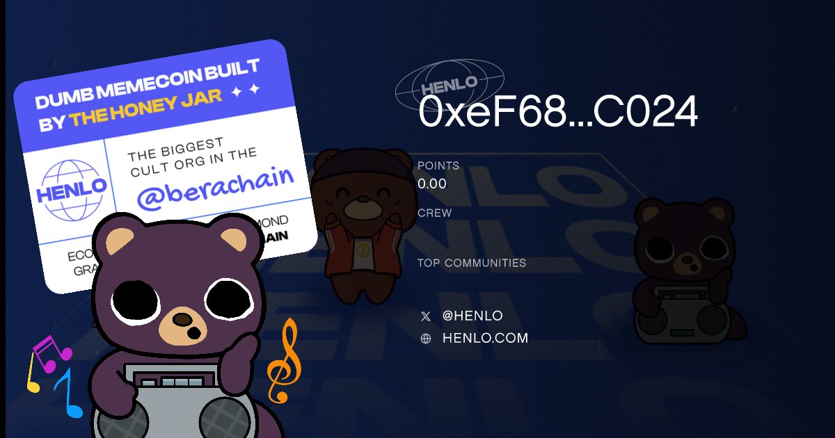 Kachak1993's tweet photo. henlo, check out my personal henlo card! @henlo is a dumb memecoin built by the biggest cult org in the berachain ecosystem. envisioned by Satoshi Nakamoto as cryptos Universal Greeting. 💸🐼🚀 https://t.co/4gxcy9kPUC