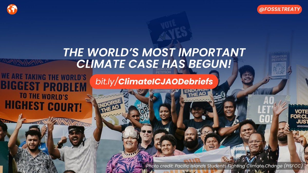 History is being made at the International Court of Justice! 🌍⚖️

From December 2–13, the <a href="/CIJ_ICJ/">CIJ_ICJ</a> is hearing a landmark case on climate change, led by #Vanuatu and Pacific leaders with the support of youth and civil society.

🧵 For updates 👉 bit.ly/ClimateICJAODe…

#ICJAO