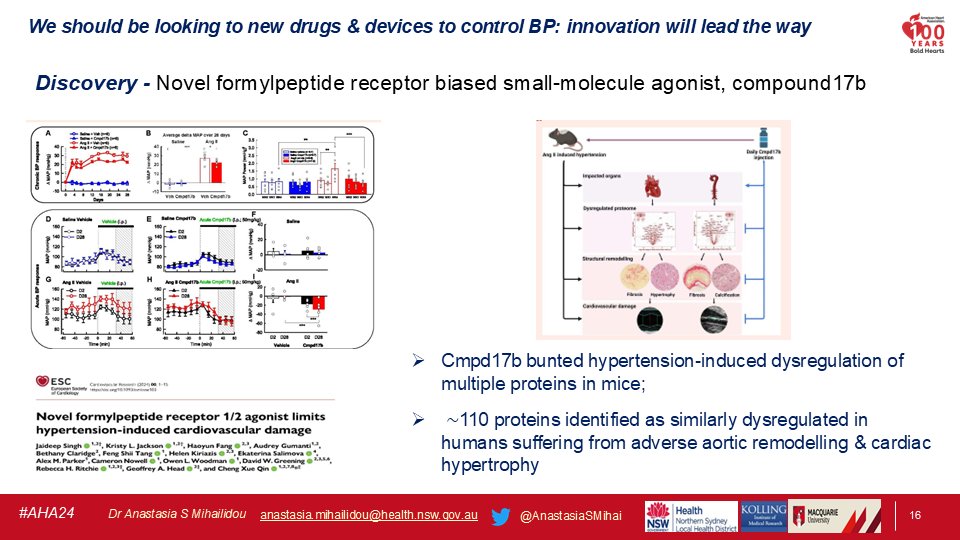 Dr Anastasia Mihailidou FAHA FCSANZ FESC (@anastasiasmihai) on Twitter photo Very grateful for opportunity to present at #AHA24 this yr for great #PuchaKucha session <a href="/AHAScience/">AHA Science</a> <a href="/dramitkhera/">Amit Khera</a> <a href="/DaichiShimbo/">Daichi Shimbo MD</a> & Scientific Cttee🙏
While my topic was:
"We should be looking to new drugs & devices to control #BloodPressure - innovation will lead the way"
I Very grateful for opportunity to present at #AHA24 this yr for great #PuchaKucha session <a href="/AHAScience/">AHA Science</a> <a href="/dramitkhera/">Amit Khera</a> <a href="/DaichiShimbo/">Daichi Shimbo MD</a> & Scientific Cttee🙏
While my topic was:
"We should be looking to new drugs & devices to control #BloodPressure - innovation will lead the way"
I