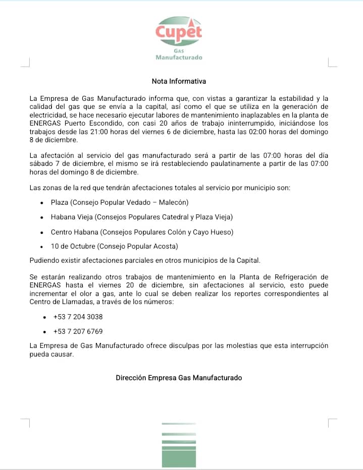 🚨 NOTA INFORMATIVA para los clientes de #Gasmanufacturado