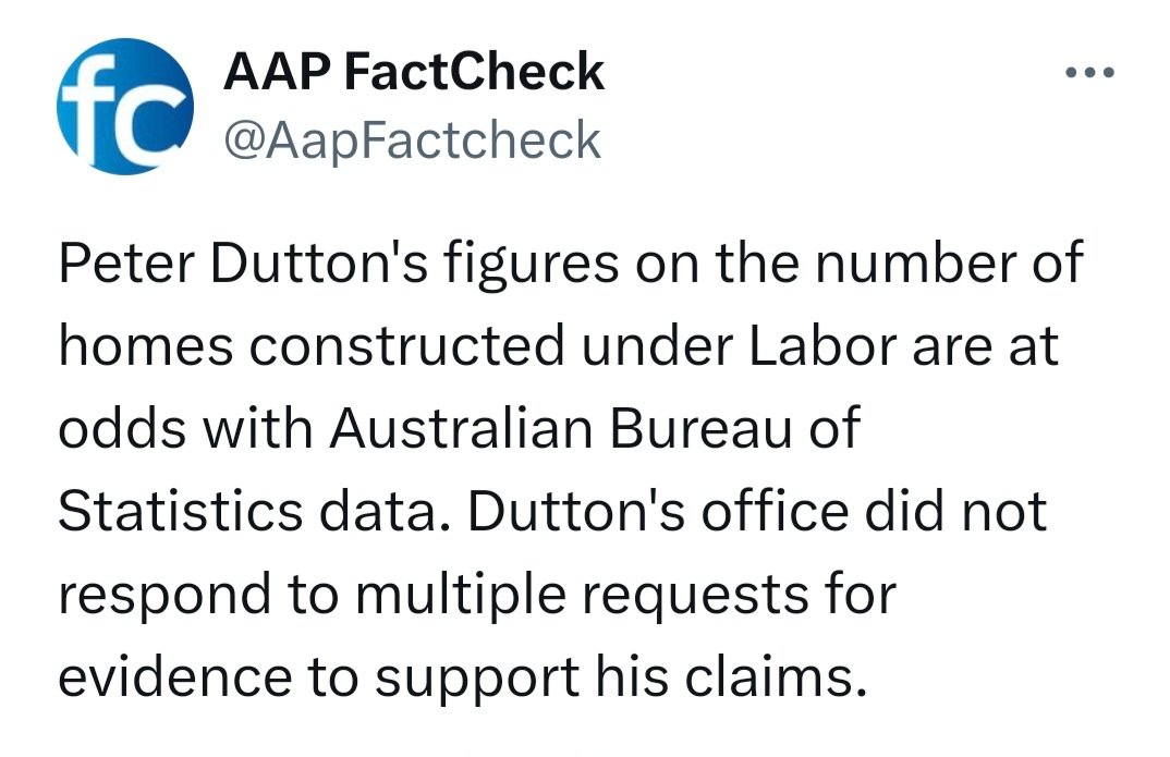 Dear <a href="/abcnews/">ABC News</a>,
OL Peter Dutton lies, rptedly. @AapFactcheck reports his lies. 👇 Yet you platform him (w/o correction or critique) on a daily basis. You are actively knowingly promoting disinformation. This is a blatant breach of the ABC Charter. 😠 #auspol #JournalismMatters