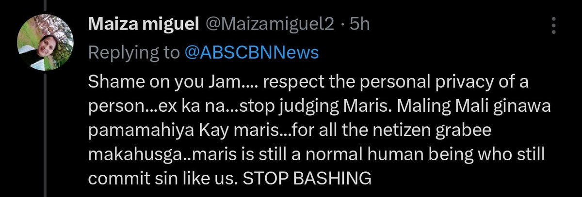 jrmnstr's tweet photo. @Maizamiguel2 @ABSCBNNews "Let God do the revenge" pero may "Shame on you Jam" kang nalalaman. 

Enabler ka na, pretentious ka pa. Biased ka lang. 🤣 https://t.co/kcoyjz2LvF