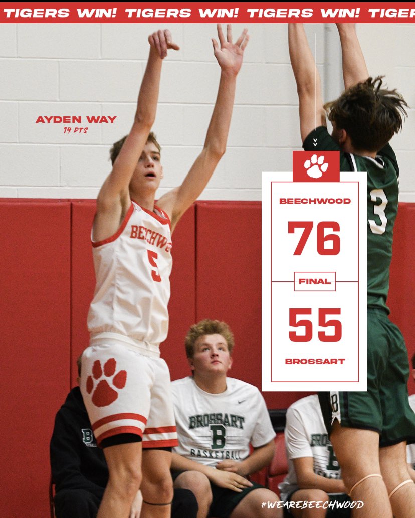 Four starters in double figures. Sullivan with 24pts, McCormack 15, Way 14, and Blackburn overcomes foul trouble with 12pts. Tigers start the season 2-0 with football guys arriving soon!