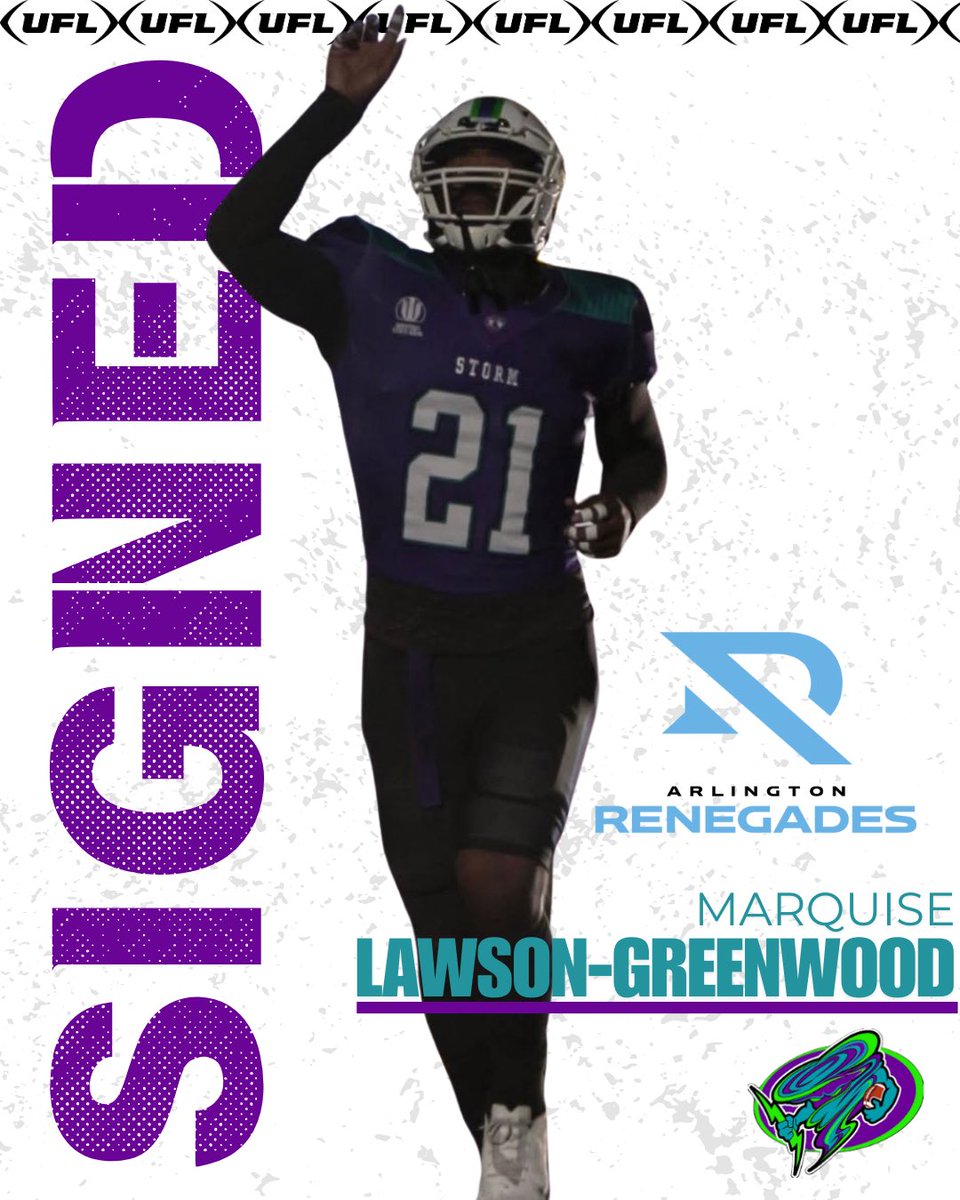 The Southwest Kansas Storm couldn’t be more proud to announce the official signing of Marquise Lawson-Greenwood to the Arlington Renegades of the UFL. Marquise was a 1st Team All AFL selection last year while leading the league in sacks.