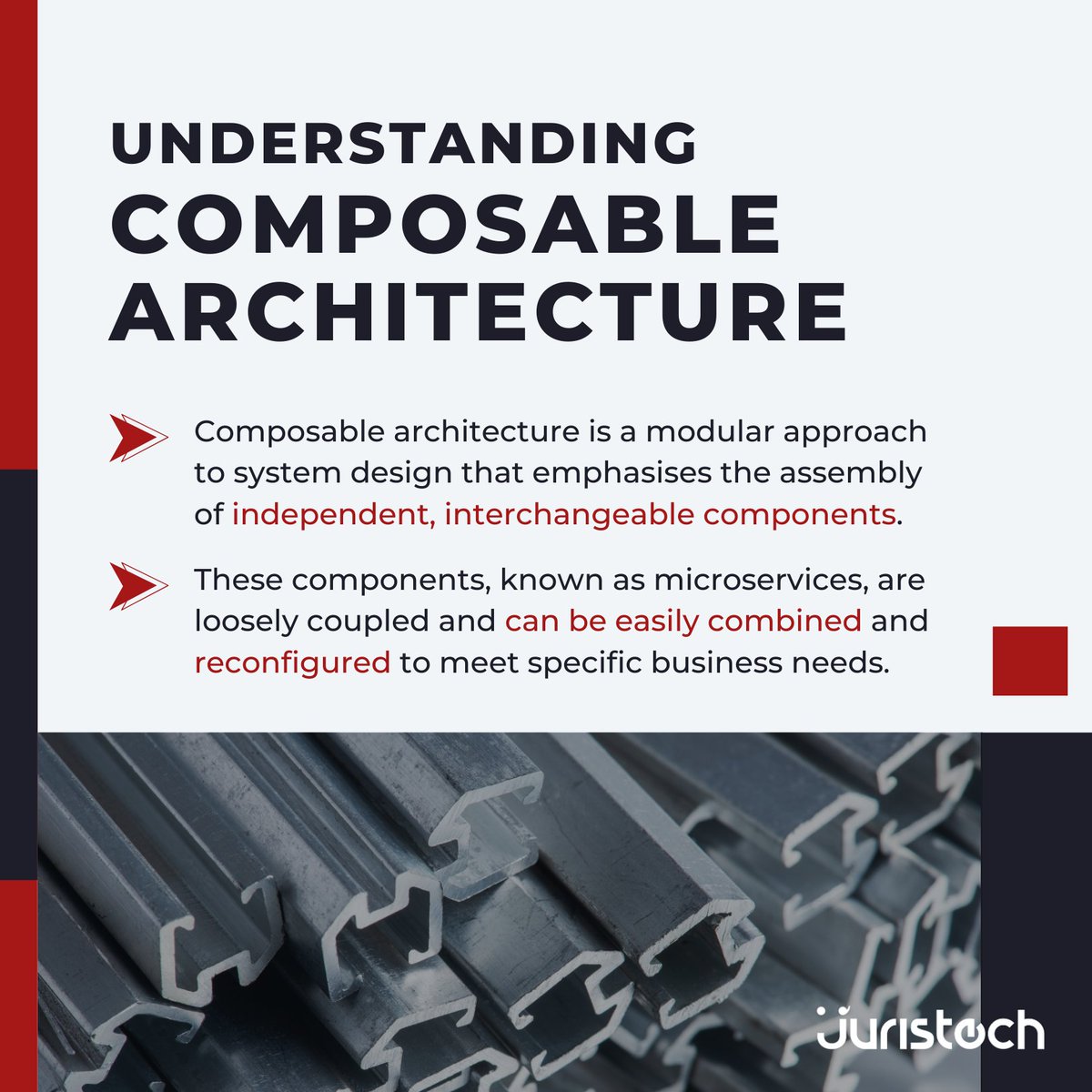 myjuristech's tweet image. Why Choose Composable Architecture?
It’s all about modularity, autonomy, orchestration, and discovery – the four pillars that make your systems smarter, scalable, and easier to manage. 
#ComposableArchitecture #TechInsights #InnovativeSolutions #TechForBusiness