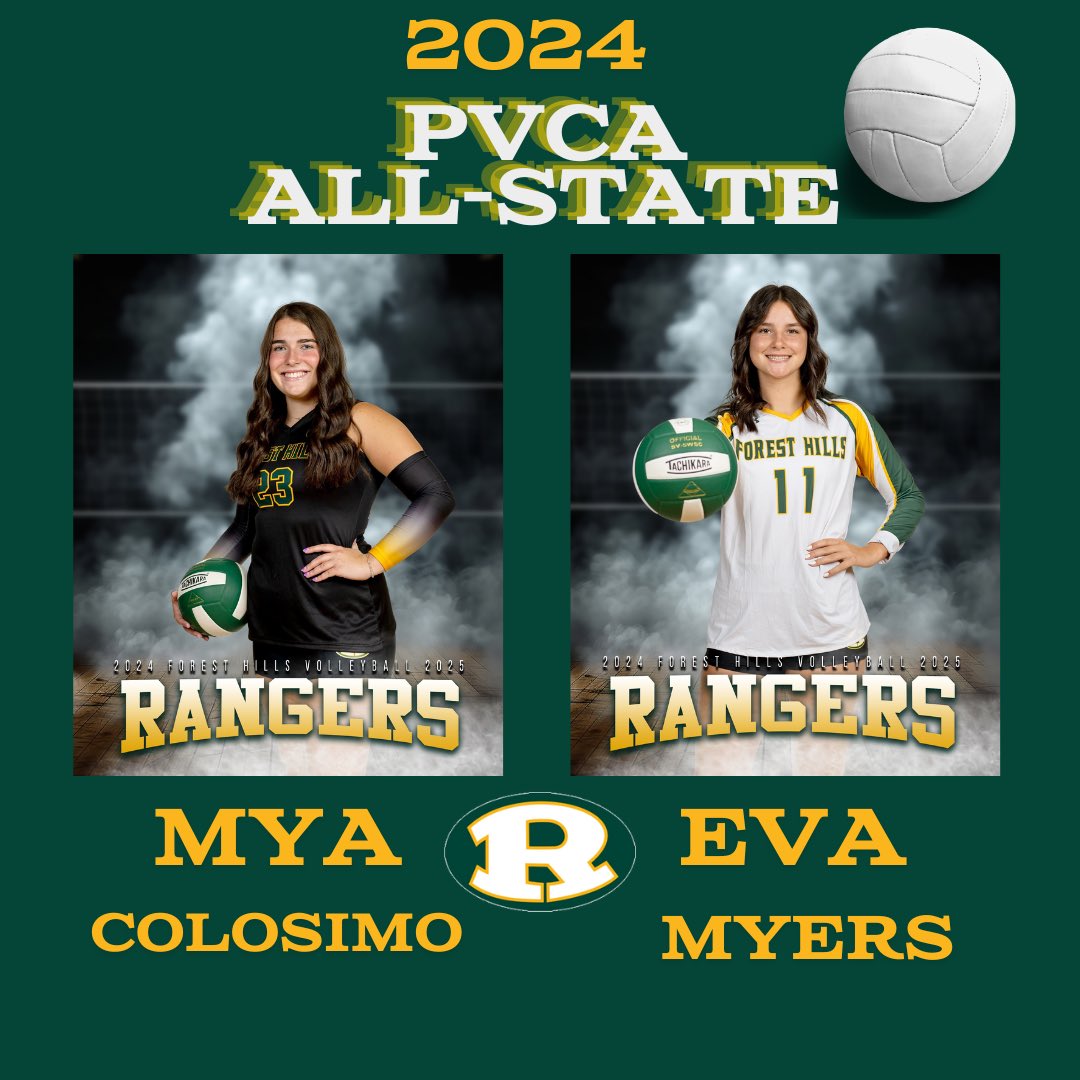 2024 PA ALL-STATE selections:
Senior Mya Colosimo (a four time selection) 
Junior Eva Myers 

Congratulations Mya &amp; Eva!!
We couldn’t be more proud!!! 💛💚
<a href="/ForestHillsSD/">Forest Hills School District</a>  <a href="/FH_Rangers/">Forest Hills Athletics</a>