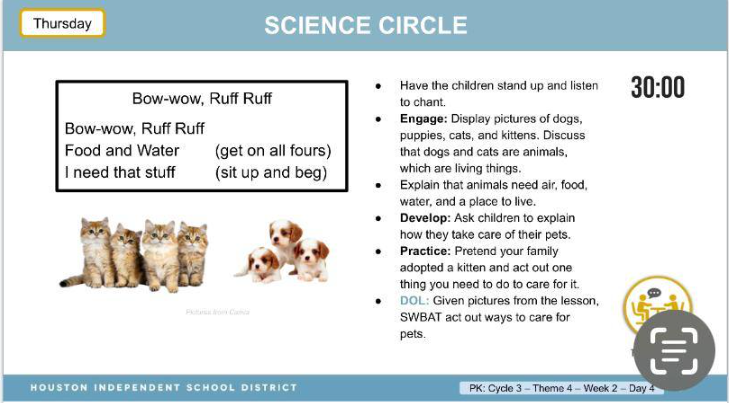 I'm not an expert on PreK, but do babies really need 30-minute timed slideshows? Also, what happens if a child does not pass this DOL?  Please comment. Do you think HISD's Pre-K curriculum is a best practice for 3 year olds?