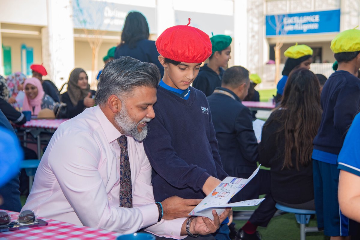 DohaCollege's tweet photo. Doha College's Primary quad turned into a Parisian café and Middle Eastern eatery!

At our MFL breakfast, Year 5 pupils and parents enjoyed delicious breakfast items while practicing their French and Arabic skills. 

Thank you to our MFL department for a successful event! https://t.co/c3PyBbA4gA