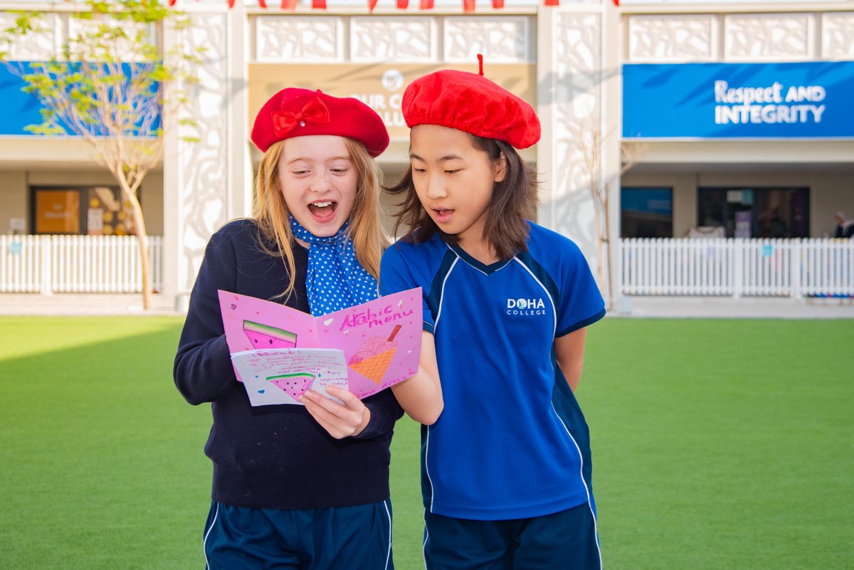DohaCollege's tweet photo. Doha College's Primary quad turned into a Parisian café and Middle Eastern eatery!

At our MFL breakfast, Year 5 pupils and parents enjoyed delicious breakfast items while practicing their French and Arabic skills. 

Thank you to our MFL department for a successful event! https://t.co/c3PyBbA4gA