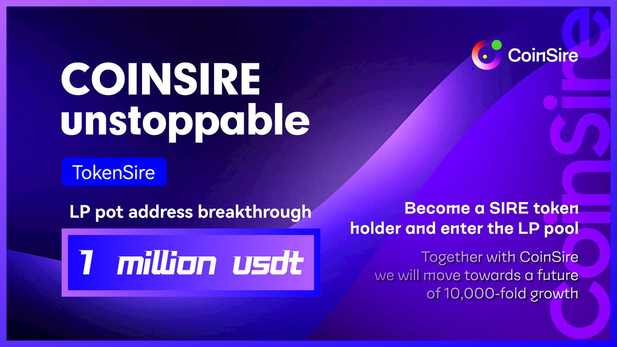 sirecoin0's tweet photo. Congratulations
Coinsire LP pool
Break through one million

Wealth never waits
Opportunity is right in front of you
CoinSire https://t.co/bLkWvNZT4i