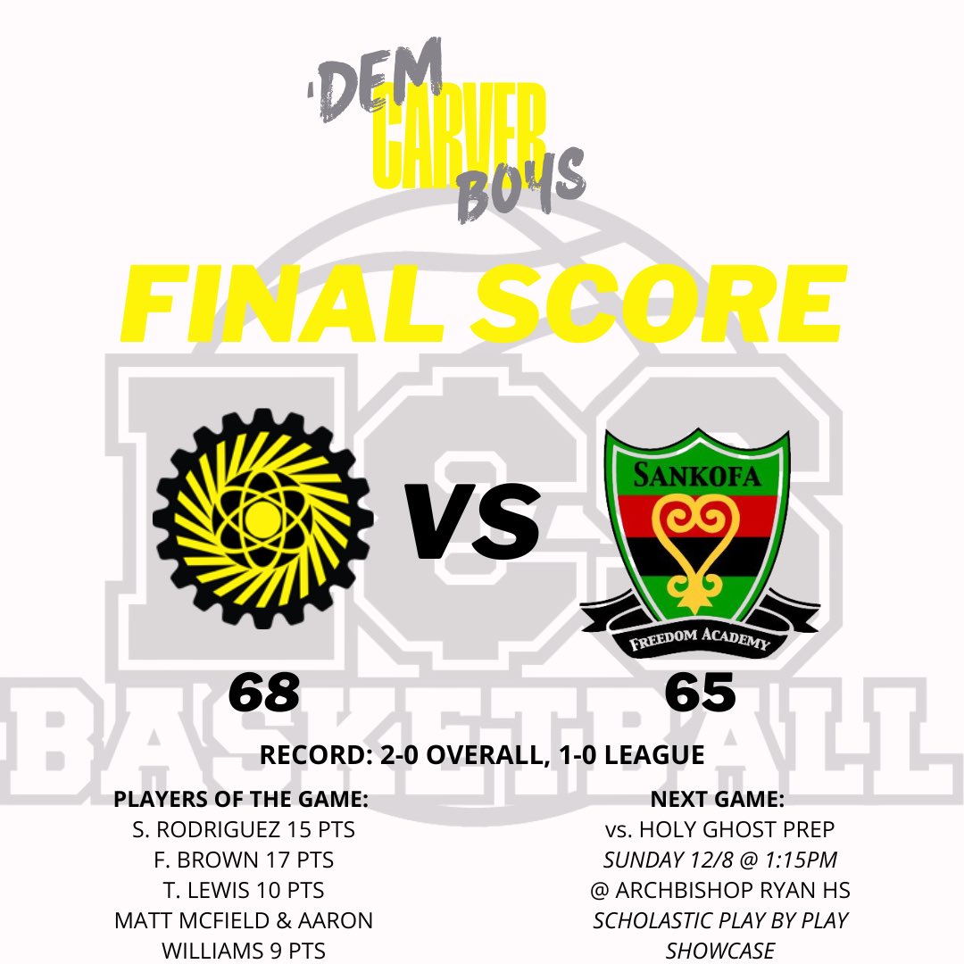 Carver HSES BVBB (@bvbbhses) on Twitter photo 2-0 Overall, 1-0 Division
2025
Aaron Williams 9pts
2026’s
Fareed Brown 17pt
Sahin Rodriguez 15pts
Taydon Lewis 10pts
Matt McField 9pts
Next Game:
Sunday 12/8 vs. Holy Ghost Prep
@ Archbishop Ryan HS
Tip-Off: 1:15p
<a href="/PBPCLASSICS/">Play By Play Classics</a> 2-0 Overall, 1-0 Division
2025
Aaron Williams 9pts
2026’s
Fareed Brown 17pt
Sahin Rodriguez 15pts
Taydon Lewis 10pts
Matt McField 9pts
Next Game:
Sunday 12/8 vs. Holy Ghost Prep
@ Archbishop Ryan HS
Tip-Off: 1:15p
<a href="/PBPCLASSICS/">Play By Play Classics</a>