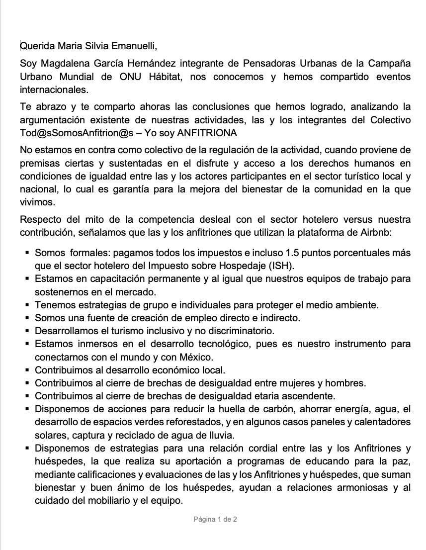 garciamagdalena's tweet photo. @SilviMex Querida María Silvia Emanuelli, soy Magdalena García de Pensadoras Urbanas de la Campaña Urbano Mundial de ONU Hábitat, nos conocemos y hemos compartido eventos internacionales. Pero también formo parte del Colectivo Tod@sSomosAnfitrion@s. 
Tengo suscripción Premium por habilitar https://t.co/kEpmTTIOPE