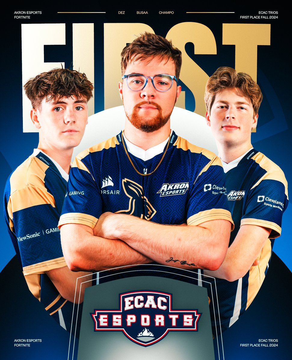 ZipsEsports's tweet image. The Akron Fortnite team takes home 1st Place in the  @ECAC_Esports Fall 2024 Trio No-Build Championship! The team won 1/5 games and dropped a total of 92 eliminations! #GoZips

🏆@_Busaa_
🏆@champofn
🏆@1tzdez
