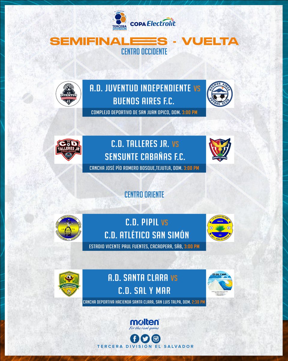 tercerafutbolsv's tweet photo. ¡A DEFINIR A LOS FINALISTAS!

Los juegos de vuelta de las semifinales del #Apertura2024 serán este fin de semana y definiremos a los equipos que jugarán por el título de campeón de cada zona⚽🥅🔥🆚

#TerceraSV #CopaElectrolit https://t.co/cQZLxsnEUO