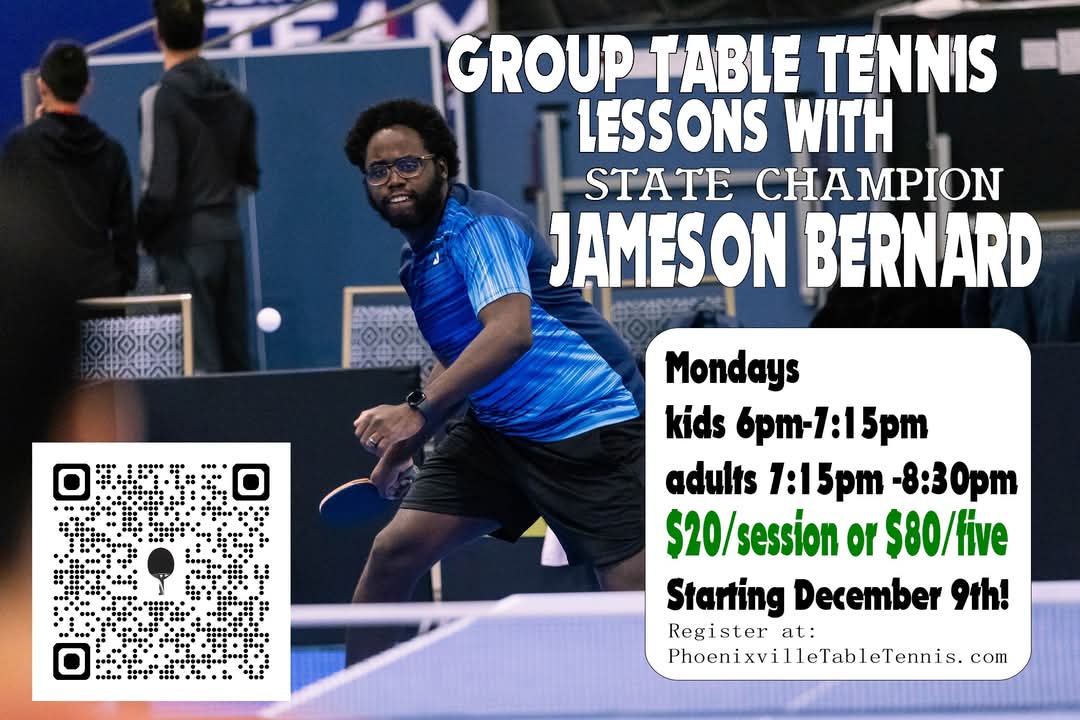 PhoenixvilleTT's tweet photo. Want to learn to beat your parents, siblings or friends at ping pong? Maybe you want to go all the way to the Olympics? Either way, Group Table Tennis Coaching is what you need! Kids and adult sessions! Kids tournament on week five! https://t.co/CxGAREe4tC https://t.co/NlWWAgqARp