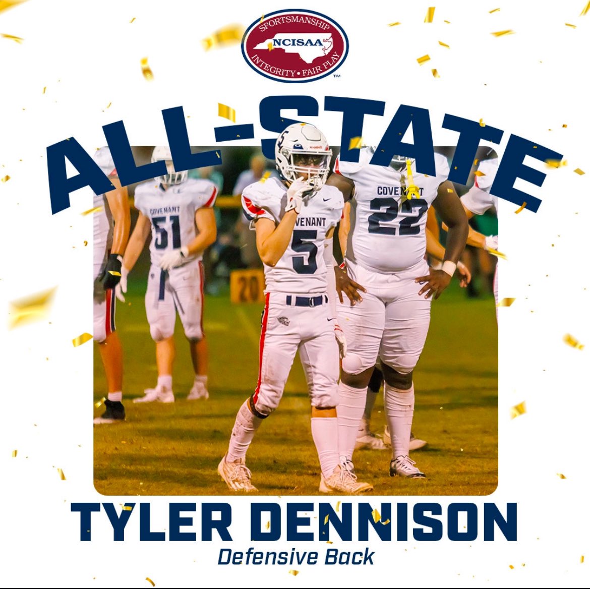 TylerDennison05's tweet photo. Blessed to be awarded 1st Team All- State, 1st Team All-Conference, CDS Defensive Player of the Year, and the Captains Award @CDSLions @CovDayFootball @CoachBaney https://t.co/VrZOKyvAyl