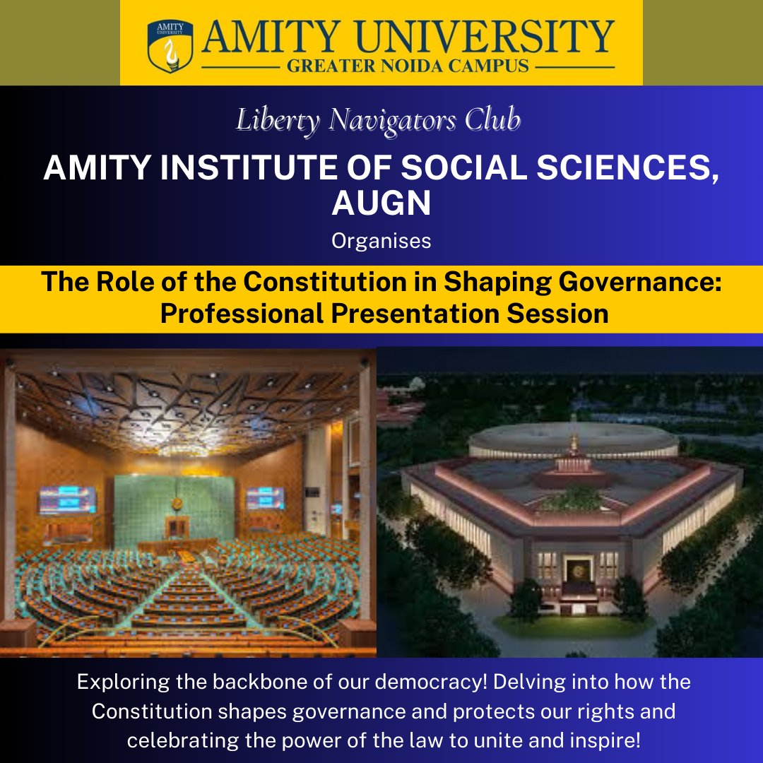 gnamity's tweet photo. The Amity Institute of Social Sciences at Amity University Greater Noida Campus, recently hosted an insightful presentation session focusing on "The Role of the Constitution in Shaping Governance." #AmityInstitute #SocialSciences #Governance #ConstitutionalStudies #augn https://t.co/E1G0XKLlEo