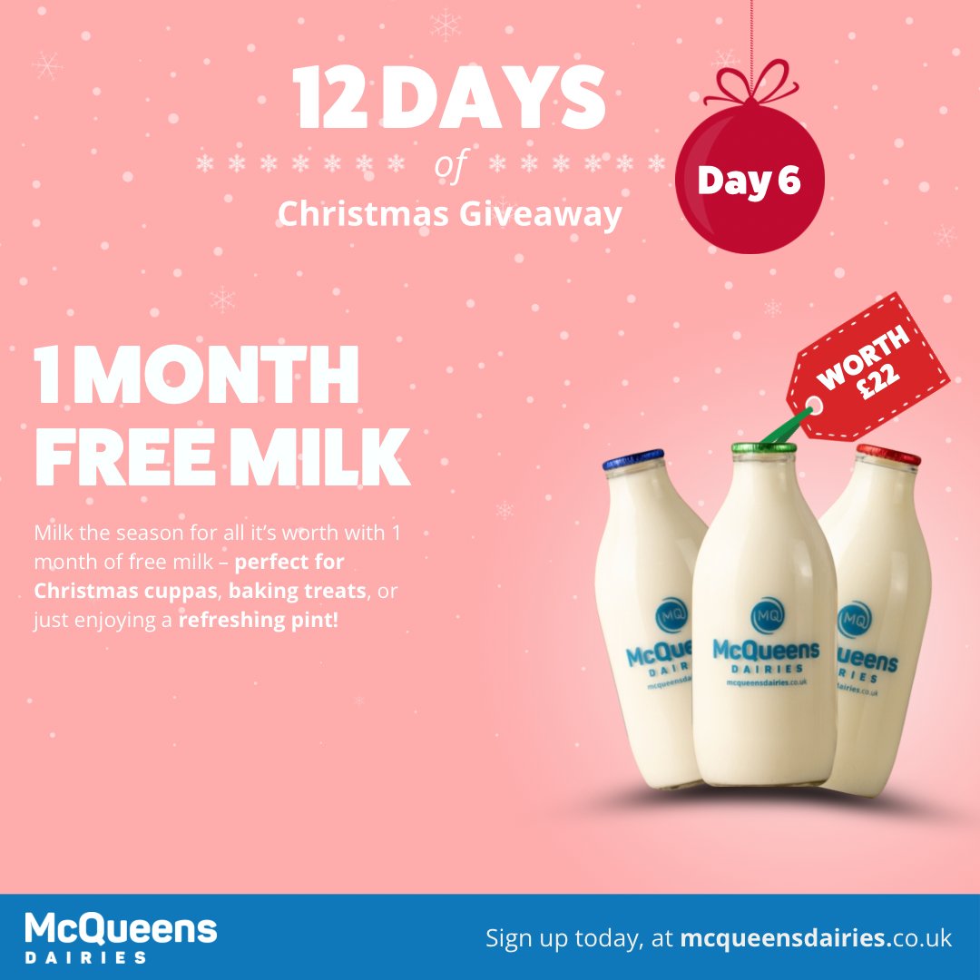 DairiesMcqueens's tweet image. ✨12 Days Of Christmas Competition✨⁠

🎅DAY 6 - 1 Month Free Milk ⁠ 

HOW TO WIN:⁠
🎁 Follow @DairiesMcqueens
🎁 Like &amp;amp; Retweet
🎁 Tag a friend in the comments.⁠

⁠EXTRA ENTRIES are also available on our Instagram and Facebook page 🙌⁠
#12daysofchristmas #giveaway