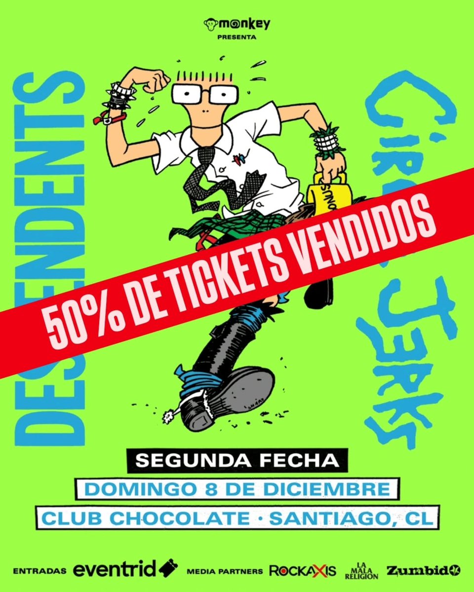 rockaxisoficial's tweet photo. 🎸 ¡Estamos a nada de su inminente regreso! 🌟

Descendents nos regalará dos conciertos imperdibles junto a Circle Jerks este 8 de diciembre en el Club Chocolate el domingo 8 de diciembre 👏.

La primera fecha en Teatro Teletón ya se agotó, ¡así que apúrate y participa aquí por una entrada para su segunda fecha! 👉 https://t.co/Nw9dphlliK

Produce: @monkey_chile 
@eventrid 

#descendents #circlejerks #concurso #Rockaxis