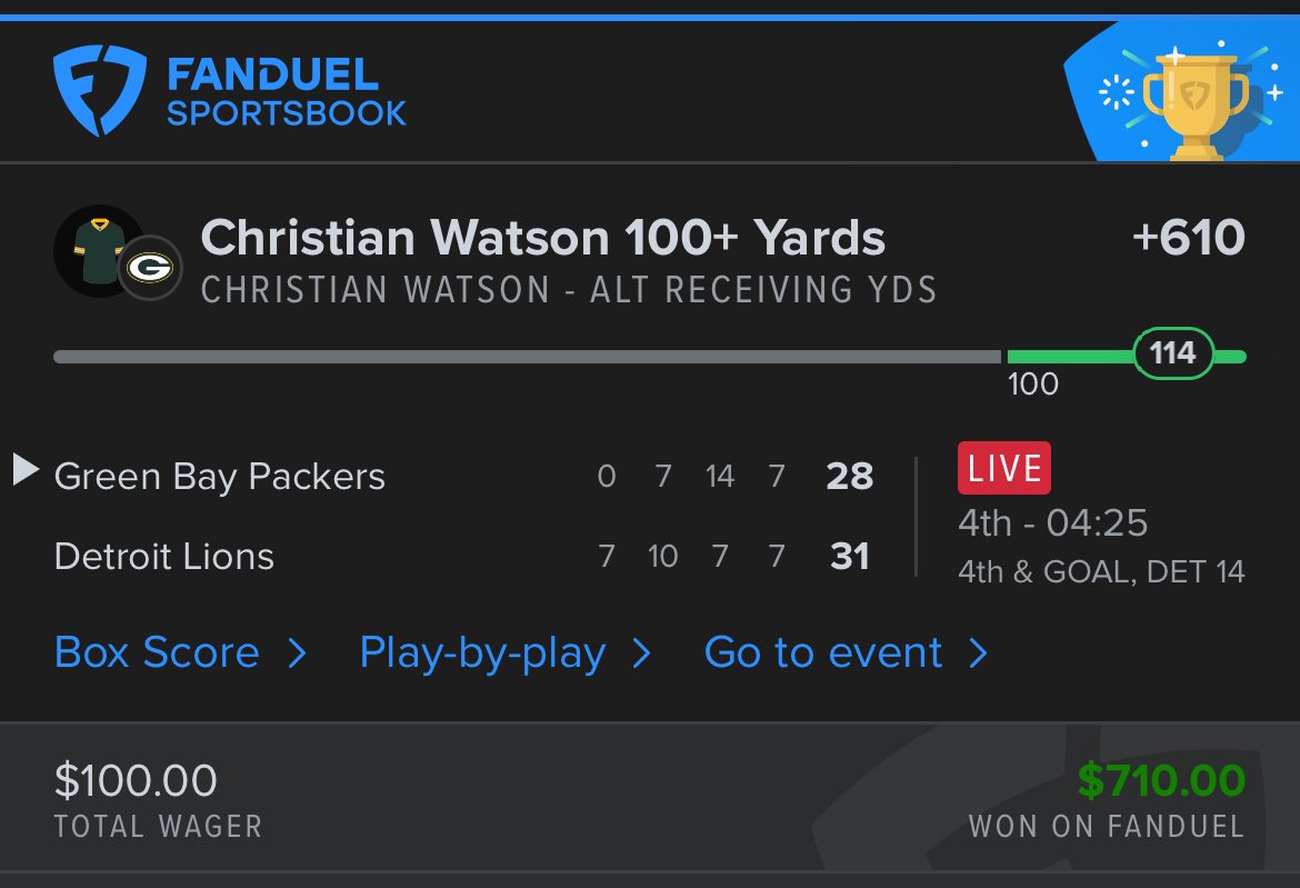 ShayneTrail's tweet photo. HUGE congratulations to all of our @HallofFameFund investors on successful #NFL receiving yards 🪜

💰 C.Watson 90+ REC yards (+420)
💰 C.Watson 100+ REC yards (+610)
💰 C.Watson 110+ REC yards (+820)

💵+18.5U 

Projections via (@Hofflytics) 🤖 https://t.co/507O76cwAe