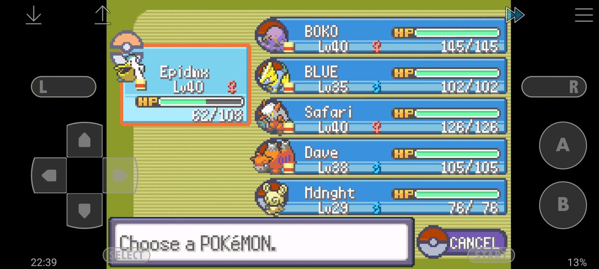 Realize I haven't made an update. So here it is. 7 badges. Bout to fight Aqua for the last time, make Rayquaza calm the earth and sea gods down, then tackle the Elite 4 (5). Apparently, my next conquest is Leaf Green, as I've been told to name a pokemon after a friend, lol.