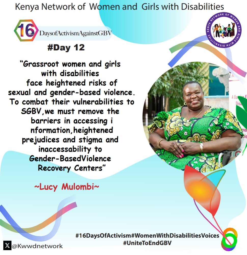 #Day12: Grassroot  women and girls w disabilities face heightened risks of sexual &amp; GBV. To combat their vulnerabilities to SGBV, we must remove the barriers in accessing information, heightened prejudices and stigma and inaccessibility to GBV Recovery Centers #16DaysOfActivism