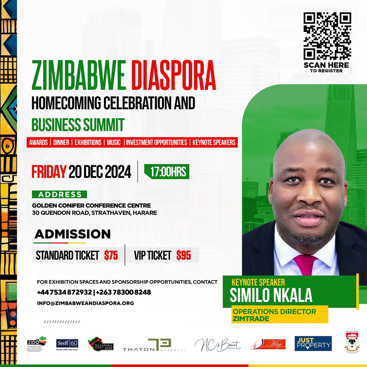 🎉 **Speaker Announcement!** 🎉
We are excited to announce that Similo Nkala, Operations Director at ZimTrade, will be joining us as a speaker at the Zimbabwe Diaspora Homecoming Celebration &amp; Business Summit!
#KenSharpe #justproperty #ZimTrade #cbz