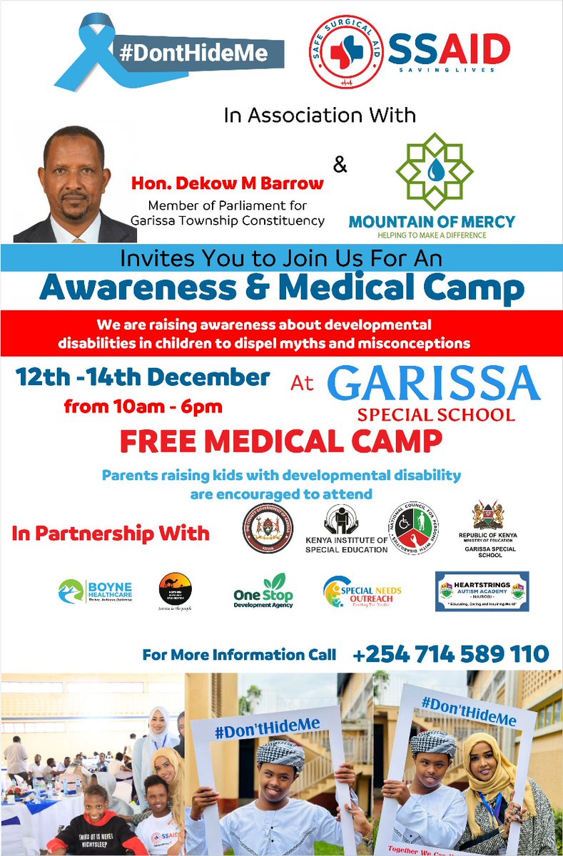 SafeSurgicalAid's tweet photo. In partnership with Garissa Town MP &amp; other NGOs, we’re hosting an Awareness, Advocacy &amp; Medical Camp for children with dev'tal disabilities on Dec 12–14 @ Garissa Special School. Join our MOVEMENT OF LOVE for kids with autism, down syndrome, cerebral palsy etc. #DontHideMe2024 https://t.co/RwYOilcdkq