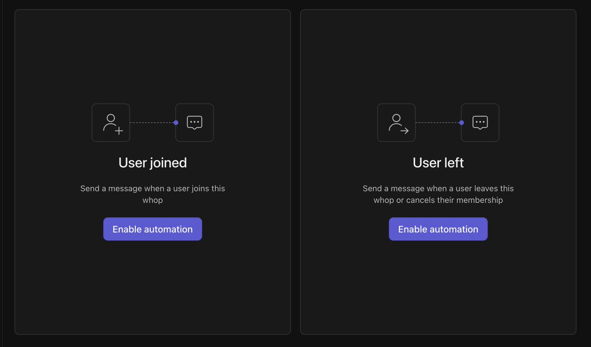 Delmo_dev's tweet image. New Whop feature: automated DMs.

When a user joins your whop, it sends them a welcome message.

When someone cancels, it sends them a short text to try to collect feedback.

You can customize every part of it.
