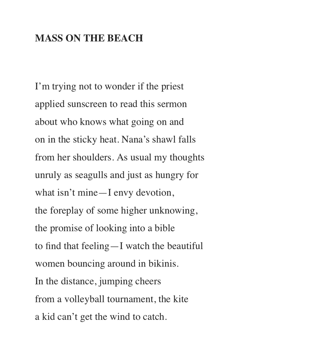 Tara Skurtu (@taraskurtu) on Twitter photo Love this poem by wonderful poet and coaching client <a href="/LexiPellePoetry/">LexiPellePoetry</a>, in the December issue of Plume.
plumepoetry.com/mass-on-the-beโฆ Love this poem by wonderful poet and coaching client <a href="/LexiPellePoetry/">LexiPellePoetry</a>, in the December issue of Plume.
plumepoetry.com/mass-on-the-beโฆ