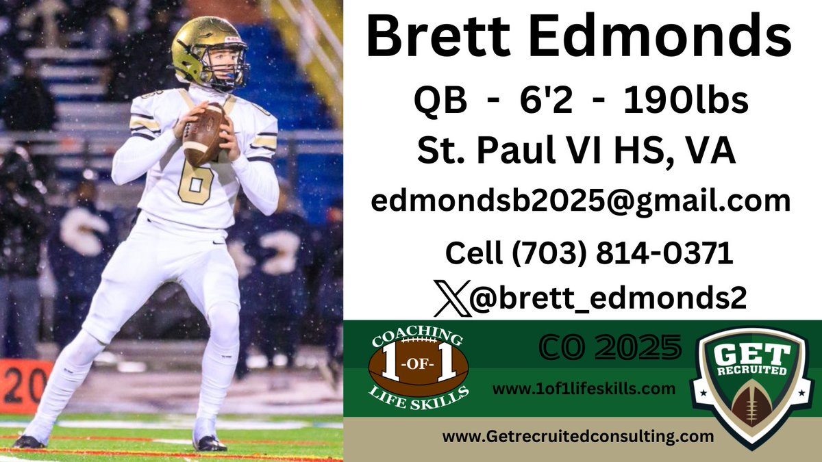 Get Recruited (@get__recruited) on Twitter photo Brett Edmonds - CO 2025 - QB - 6'2, 190lbs - 3.8 GPA - Athletic, strong arm, smart, St. Paul VI HS, VA. Profile: app.productiverecruit.com/profile/brett-… <a href="/brett_edmonds2/">Brett Edmonds QB 2025</a> <a href="/1of1lifeskills/">1-of-1 Consulting</a> <a href="/UNewHavenFB/">New Haven Football</a> <a href="/SCSUFB/">SCSU Football</a> <a href="/FootballBentley/">Bentley Football</a> <a href="/Ravens_FB/">Franklin Pierce Football</a> <a href="/PaceUFootball/">PaceUFootball</a> <a href="/SaintAnselmFB/">SaintAnselmFootball</a> <a href="/AICFootball/">AIC FB</a> <a href="/Get__Recruited/">Get Recruited</a> Brett Edmonds - CO 2025 - QB - 6'2, 190lbs - 3.8 GPA - Athletic, strong arm, smart, St. Paul VI HS, VA. Profile: app.productiverecruit.com/profile/brett-… <a href="/brett_edmonds2/">Brett Edmonds QB 2025</a> <a href="/1of1lifeskills/">1-of-1 Consulting</a> <a href="/UNewHavenFB/">New Haven Football</a> <a href="/SCSUFB/">SCSU Football</a> <a href="/FootballBentley/">Bentley Football</a> <a href="/Ravens_FB/">Franklin Pierce Football</a> <a href="/PaceUFootball/">PaceUFootball</a> <a href="/SaintAnselmFB/">SaintAnselmFootball</a> <a href="/AICFootball/">AIC FB</a> <a href="/Get__Recruited/">Get Recruited</a>
