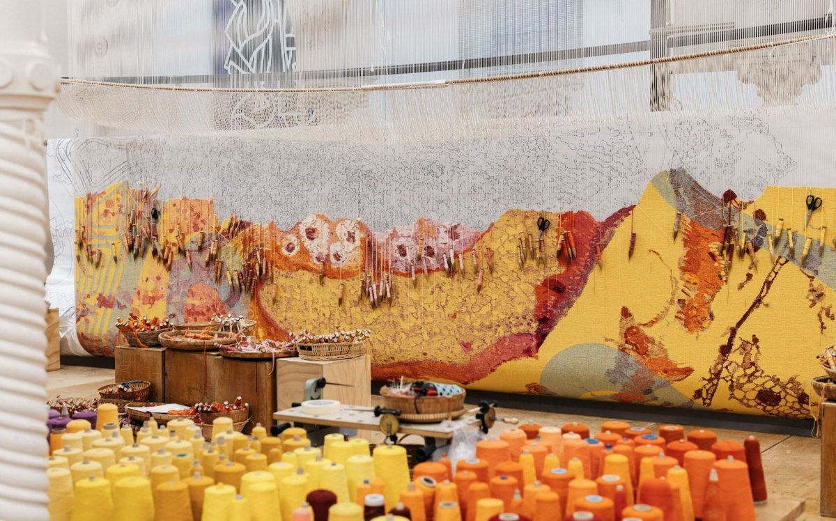 vhba's tweet photo. A large tapestry artwork spanning 4.2 x 10 metres has reached the halfway mark at the new Footscray Hospital! 

Learn more: https://t.co/XAXRdLZdLn 
 
@VicGovDH https://t.co/vT9lb54kG0