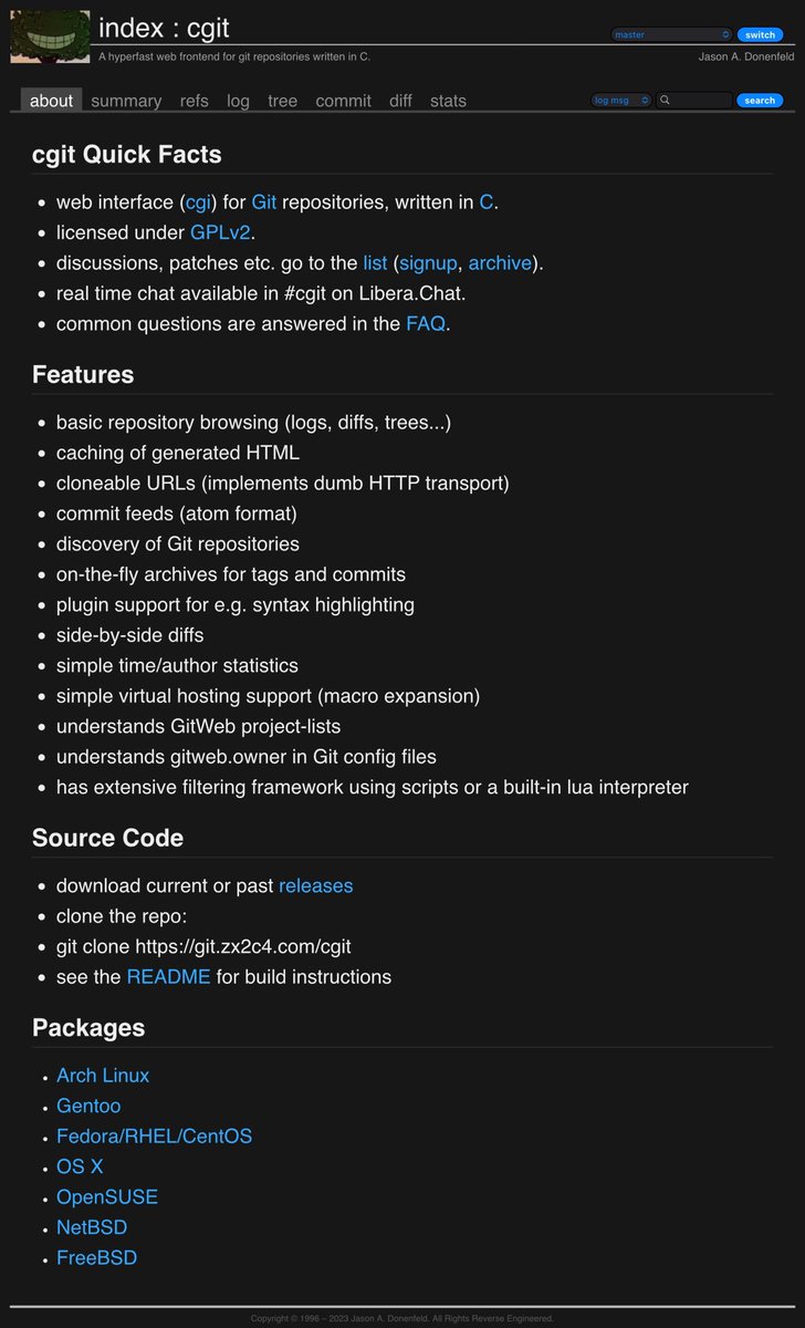 gem_blackgem's tweet image. #cgit is a fast and lightweight web interface for browsing Git repositories, written in the C programming language.

git.zx2c4.com/cgit/about/