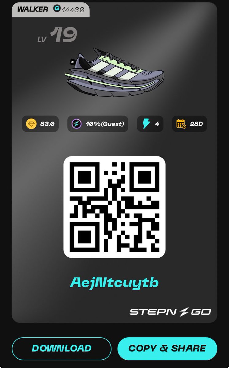 TQ9TBywYqJMbgS5's tweet photo. STEPN GOゲスト ゲリラ募集

👟 ウォーカーLv19
⚡ 4エナジー / 4週間 
💰 ホスト90% / ゲスト10% 

✅ Like &amp; RT
✅ Follow 
✅ チャンネル登録

ゲリラでゲスト募集をよくするので、上記もしていただける嬉しいです。

#STEPNGO https://t.co/3vKRYsvMO5