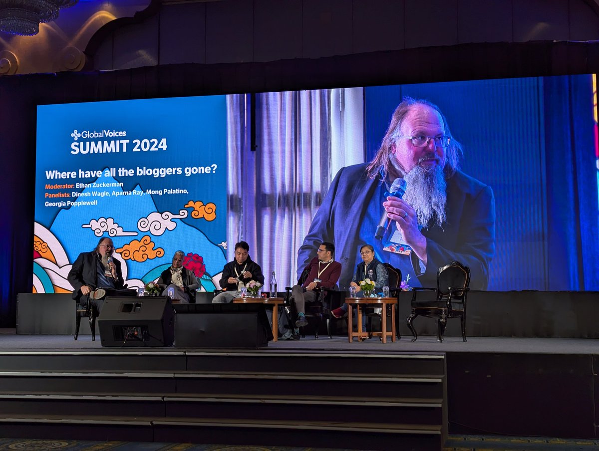 Global Voices Kathmandu Summit 2024

Current Panel: Where have all the bloggers gone?

Moderator: Ethan Zuckerman (<a href="/EthanZ/">Ethan Zuckerman</a>), cofounder of <a href="/globalvoices/">Global Voices</a>

Panelists: Dinesh Wagle, <a href="/aparnaray/">Aparna Ray</a>, Mong Palatino (<a href="/mongster/">Mong Palatino</a>), and Georgia Popplewell 

#GVSummit2024