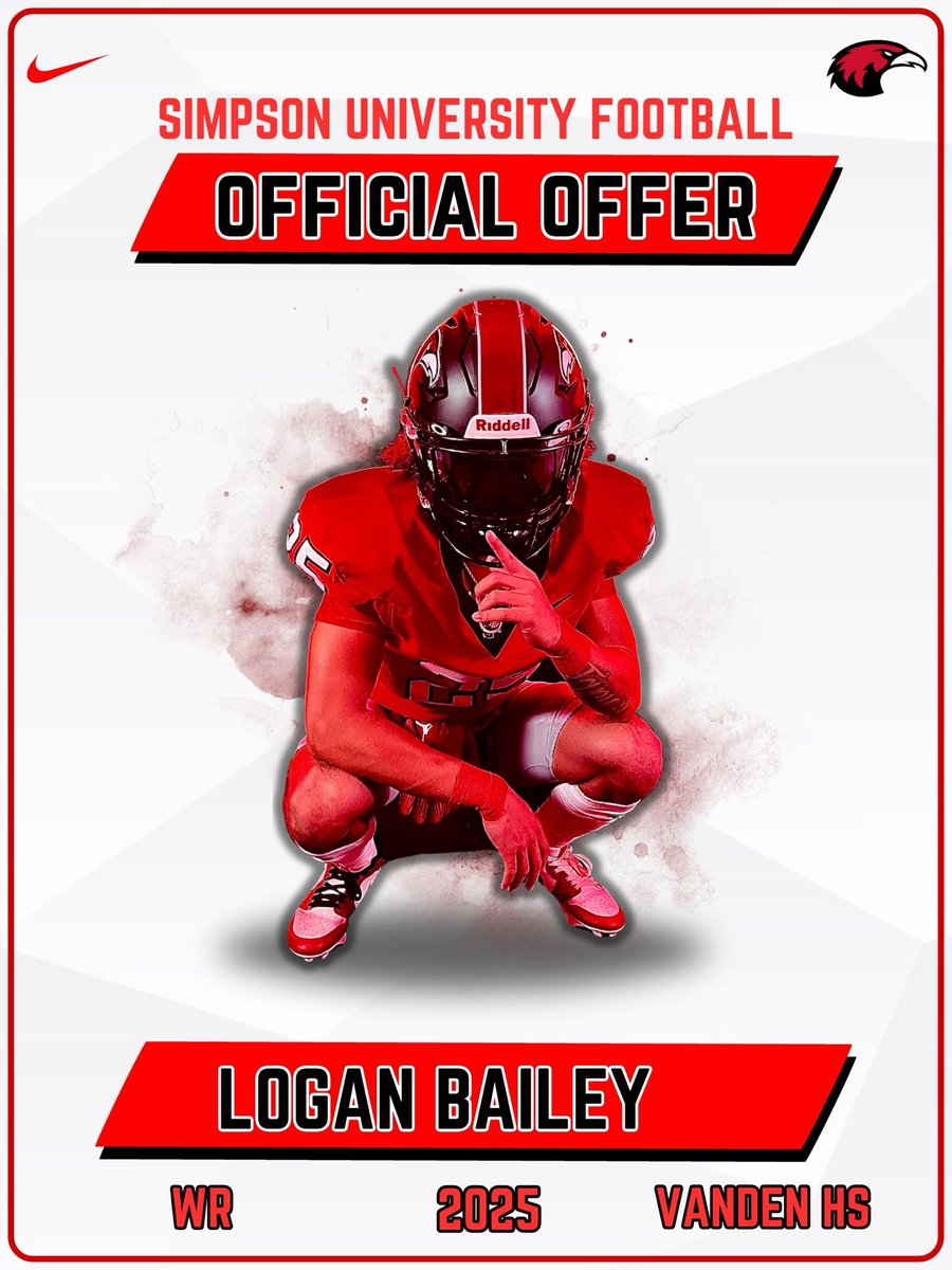 Logan Bailey (@loganjbailey7) on Twitter photo After a great conversation with <a href="/CoachG_Simpson/">Garrett Sandow</a> Iām extremely grateful to receive an offer from Simpson university.
<a href="/lequan_w/">Coach Woods</a> <a href="/VandenFB/">Vanden Football</a> After a great conversation with <a href="/CoachG_Simpson/">Garrett Sandow</a> Iām extremely grateful to receive an offer from Simpson university.
<a href="/lequan_w/">Coach Woods</a> <a href="/VandenFB/">Vanden Football</a>
