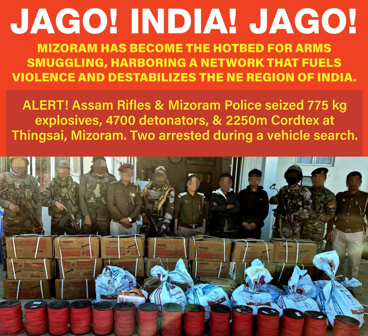 janicehaobam's tweet photo. All these explosives were intended for #ManipurViolence. The transnational terrorism orchestrated by #KukiNarcoTerrorists is a stark reality, not a myth or a bedtime story. India, wake up before this fire engulfs the mainland and threatens our nation's security. https://t.co/WeauHxsoN1
