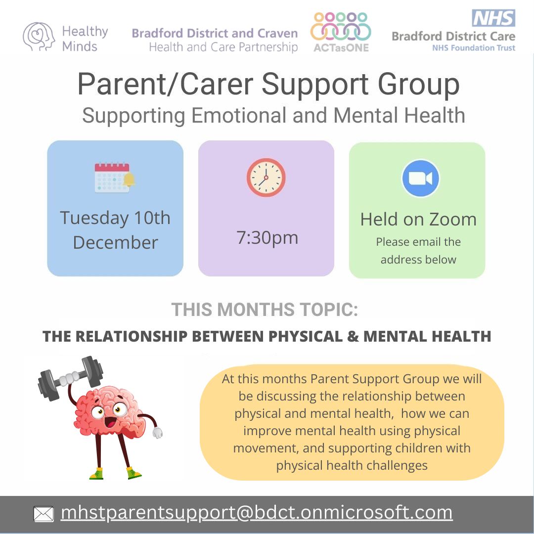 Our Student Support team would like to share with parents/carers of this upcoming event provided by Bradford and Craven NHS Mental Health Support Team. Please see the poster for further details.
